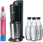 Wassersprudler Crystal 3.0 Quick-Connect CO2-Zylinder und 3x Glaskaraffen, Silber, Schwarz/Titan