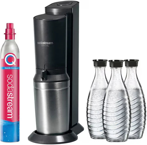 Wassersprudler Crystal 3.0 Quick-Connect CO2-Zylinder und 3x Glaskaraffen, Silber, Schwarz/Titan