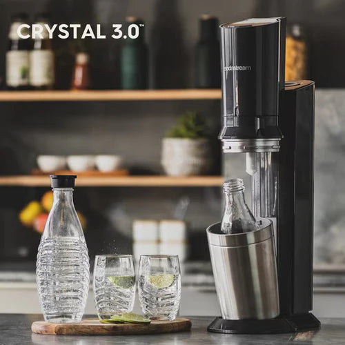 Wassersprudler Crystal 3.0 Quick-Connect CO2-Zylinder und 3x Glaskaraffen, Silber, Schwarz/Titan