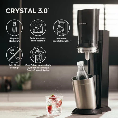 Wassersprudler Crystal 3.0 Quick-Connect CO2-Zylinder und 3x Glaskaraffen, Silber, Schwarz/Titan