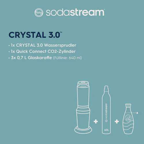 Wassersprudler Crystal 3.0 Quick-Connect CO2-Zylinder und 3x Glaskaraffen, Silber, Schwarz/Titan